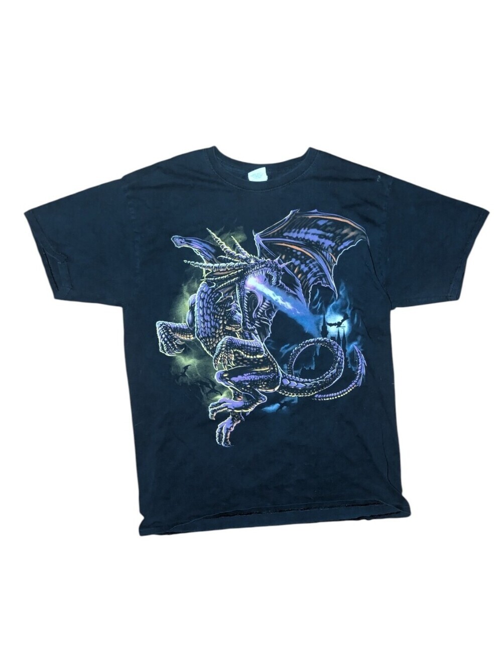 Vintage Y2K jerzees dragon monster slayer mountain T-shirt castle spooky size la